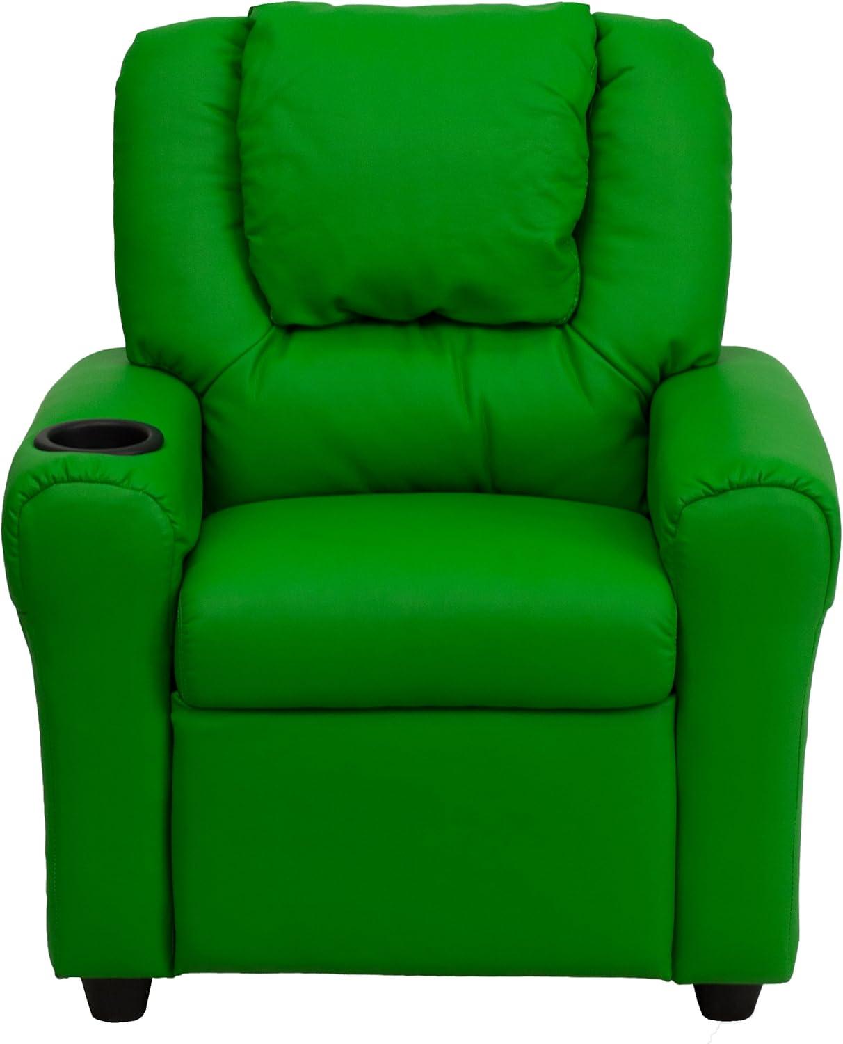 imageFlash Furniture Vana Vinyl Kids Recliner with Cup Holder Headrest and Safety Recline Contemporary Reclining Chair for Kids Supports up to 90 lbs BeigeGreen Vinyl