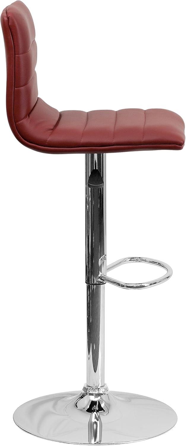 imageFlash Furniture Vincent Modern Adjustable Height Barstool with Footrest and Padded MidBack Upholstered Vinyl BarCounter Height Stool WhiteChromeBurgundy