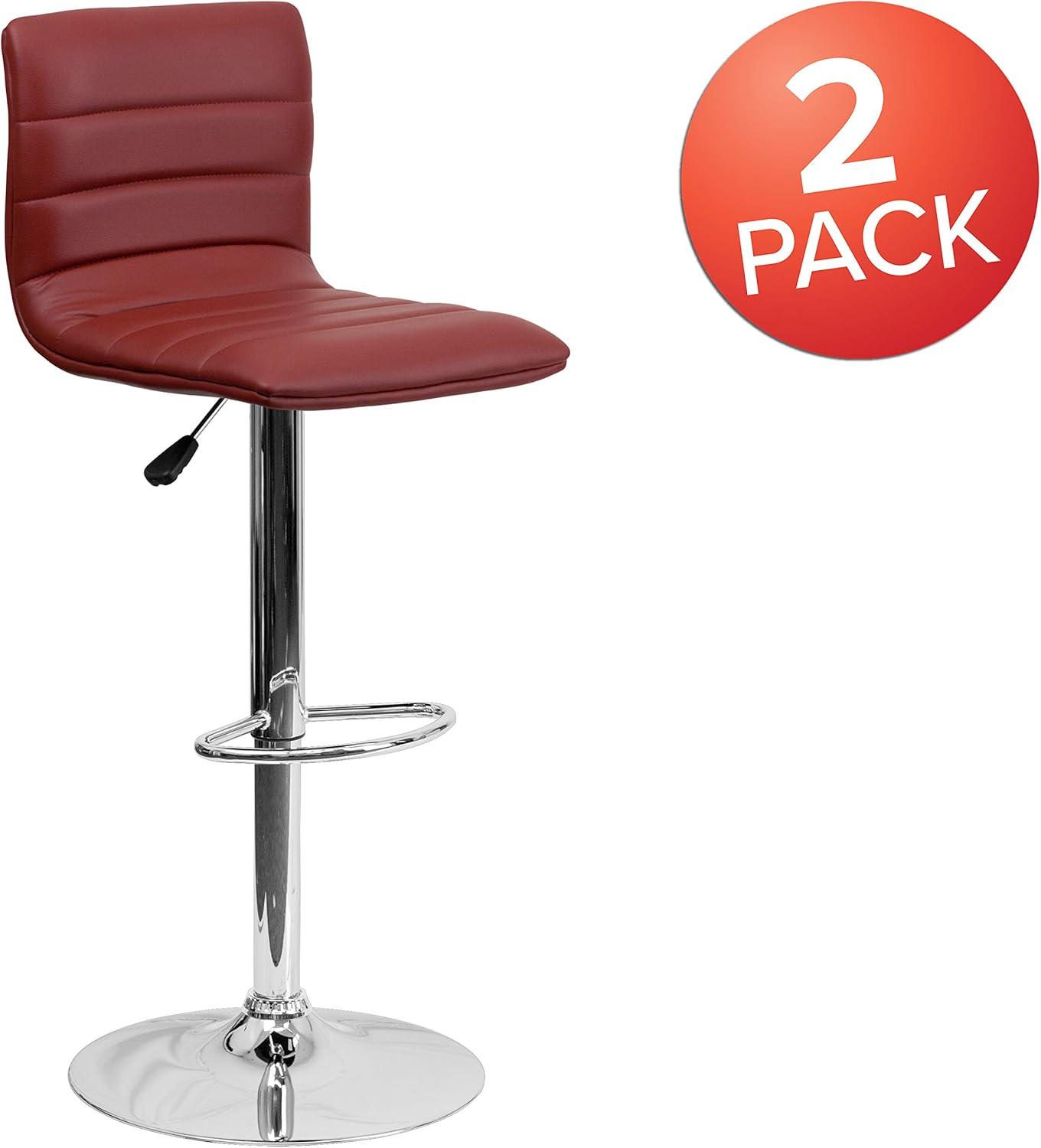 imageFlash Furniture Vincent Modern Adjustable Height Barstool with Footrest and Padded MidBack Upholstered Vinyl BarCounter Height Stool WhiteChromeBurgundy