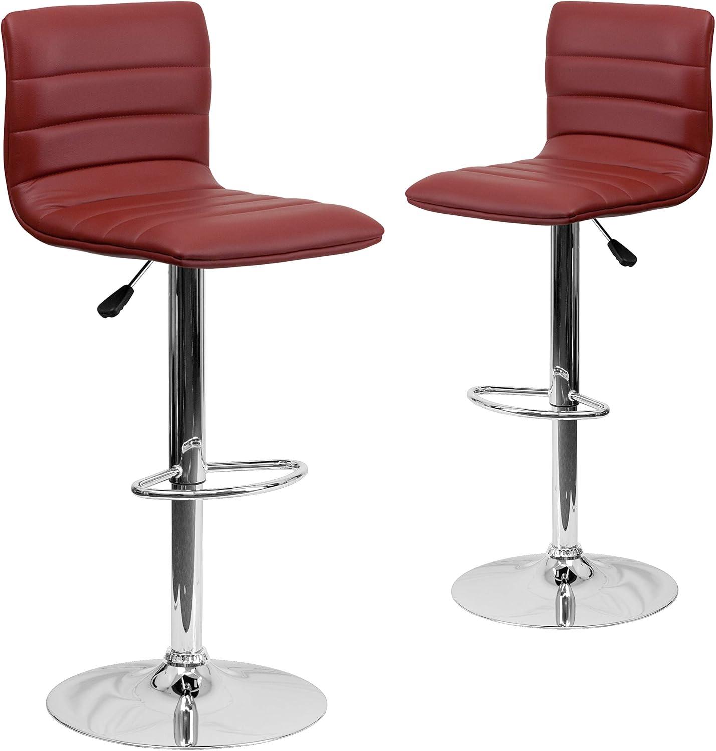 imageFlash Furniture Vincent Modern Adjustable Height Barstool with Footrest and Padded MidBack Upholstered Vinyl BarCounter Height Stool WhiteChromeBurgundy