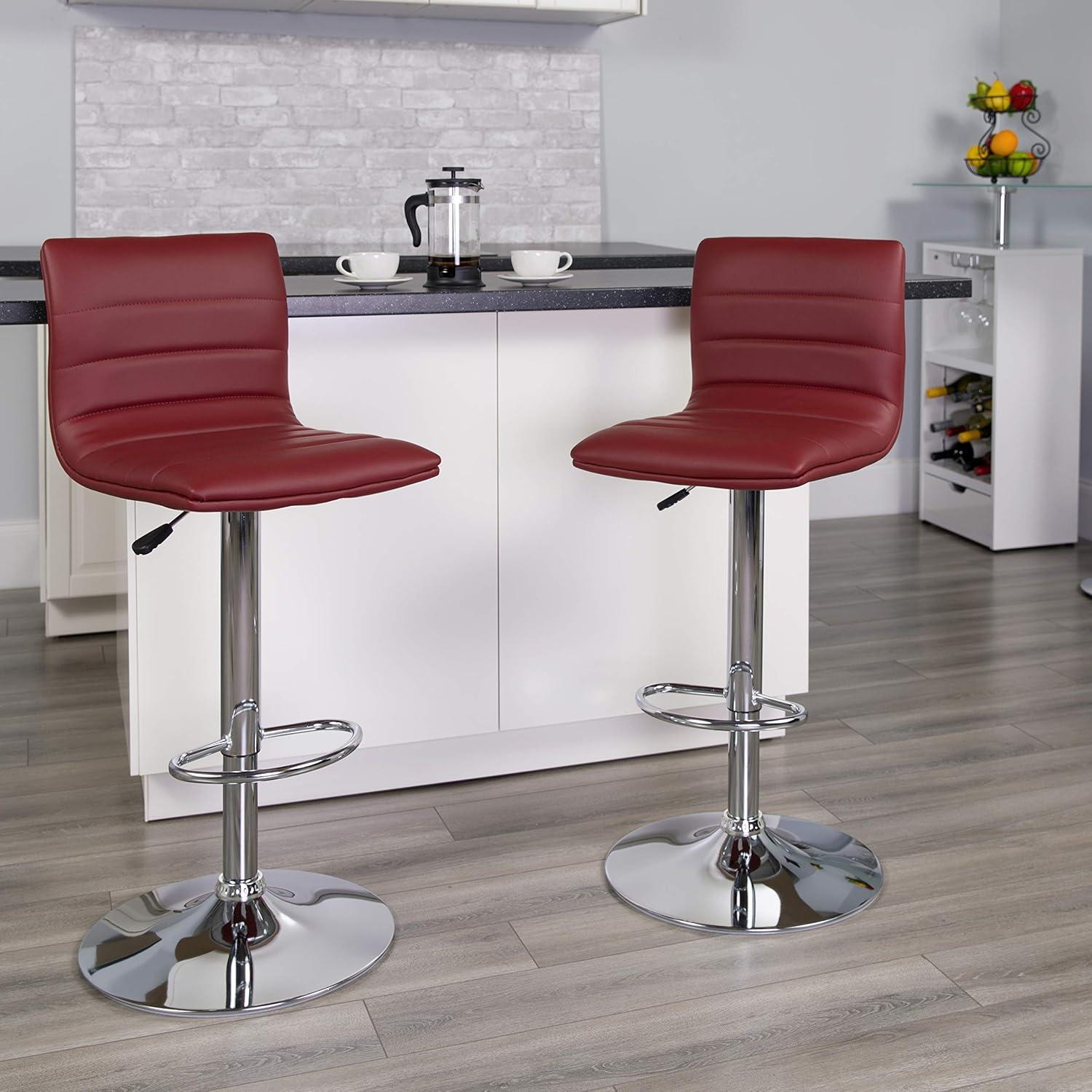imageFlash Furniture Vincent Modern Adjustable Height Barstool with Footrest and Padded MidBack Upholstered Vinyl BarCounter Height Stool WhiteChromeBurgundy
