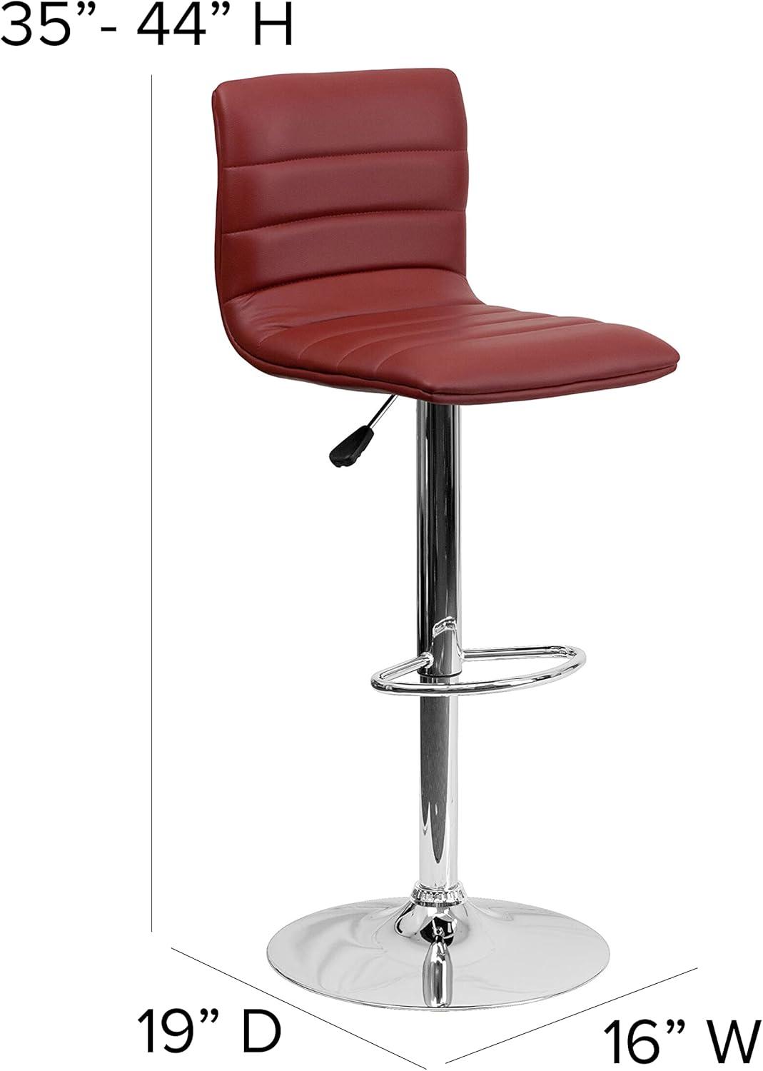 imageFlash Furniture Vincent Modern Adjustable Height Barstool with Footrest and Padded MidBack Upholstered Vinyl BarCounter Height Stool WhiteChromeBurgundy