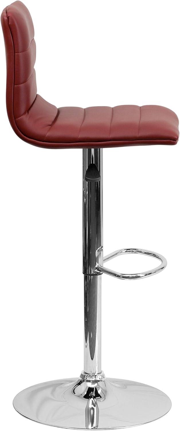 imageFlash Furniture Vincent Modern Adjustable Height Barstool with Footrest and Padded MidBack Upholstered Vinyl BarCounter Height Stool WhiteChromeBurgundy
