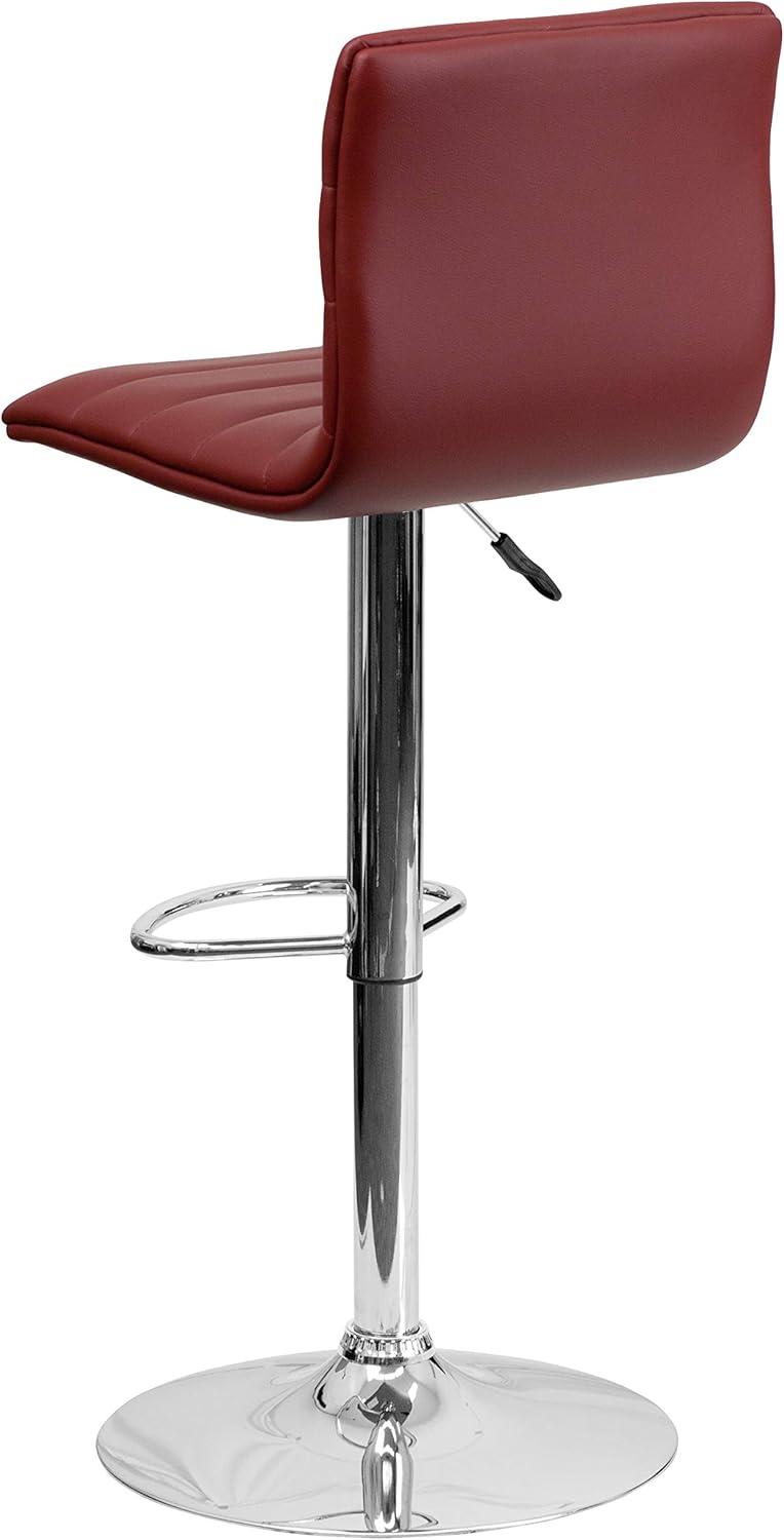 imageFlash Furniture Vincent Modern Adjustable Height Barstool with Footrest and Padded MidBack Upholstered Vinyl BarCounter Height Stool WhiteChromeBurgundy
