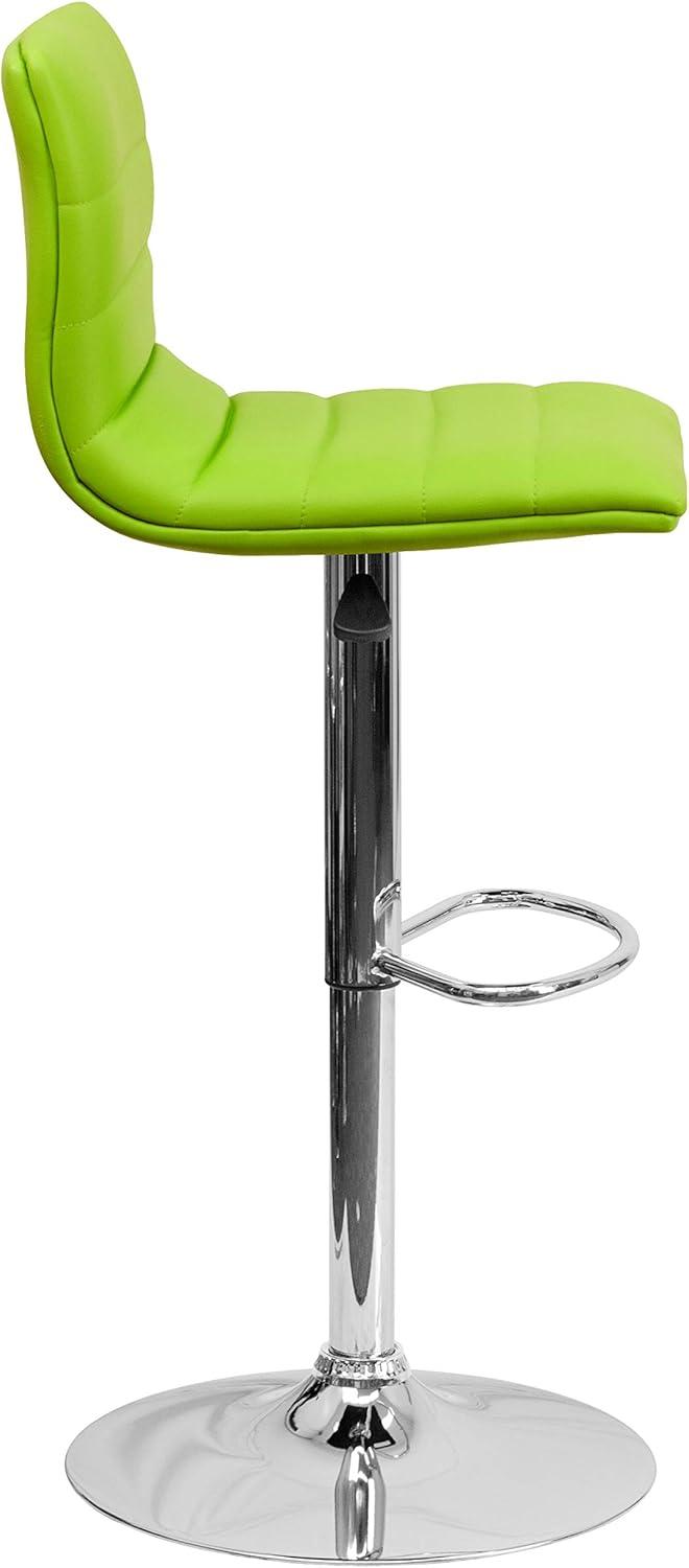 imageFlash Furniture Vincent Modern Adjustable Height Barstool with Footrest and Padded MidBack Upholstered Vinyl BarCounter Height Stool WhiteChromeGreen