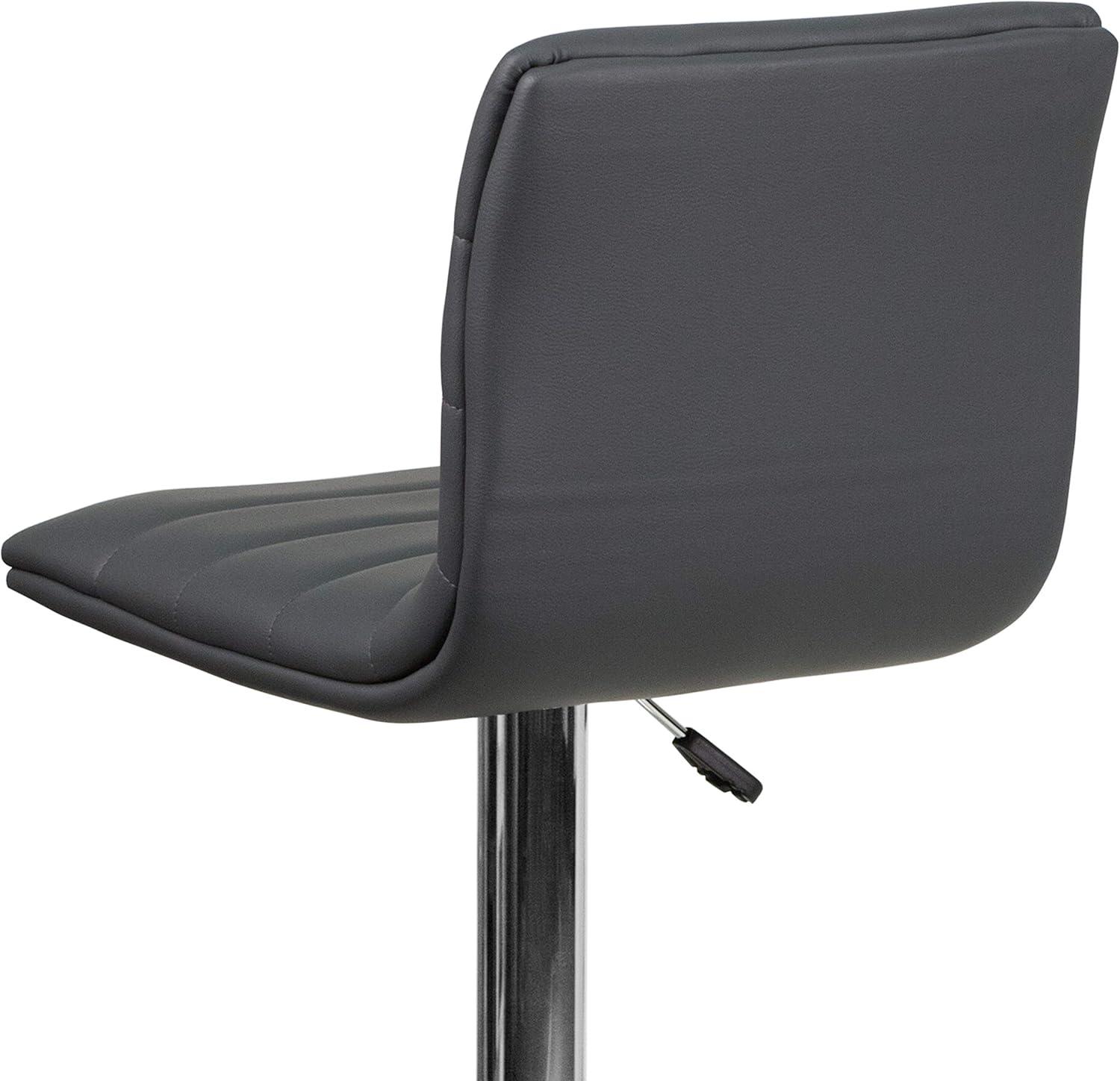 imageFlash Furniture Vincent Modern Adjustable Height Barstool with Footrest and Padded MidBack Upholstered Vinyl BarCounter Height Stool WhiteChromeGrey