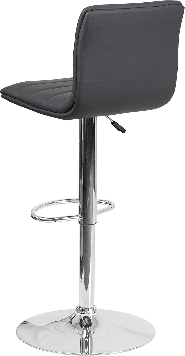 imageFlash Furniture Vincent Modern Adjustable Height Barstool with Footrest and Padded MidBack Upholstered Vinyl BarCounter Height Stool WhiteChromeGrey