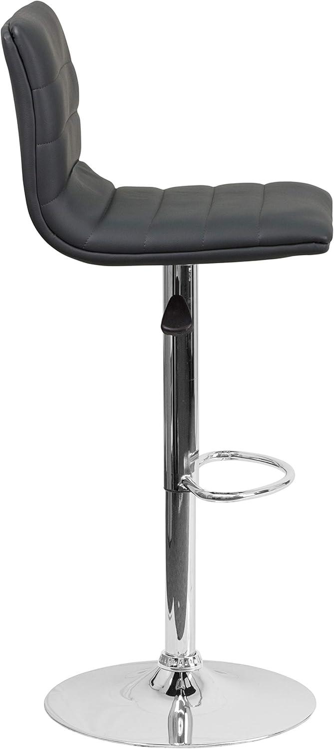 imageFlash Furniture Vincent Modern Adjustable Height Barstool with Footrest and Padded MidBack Upholstered Vinyl BarCounter Height Stool WhiteChromeGrey