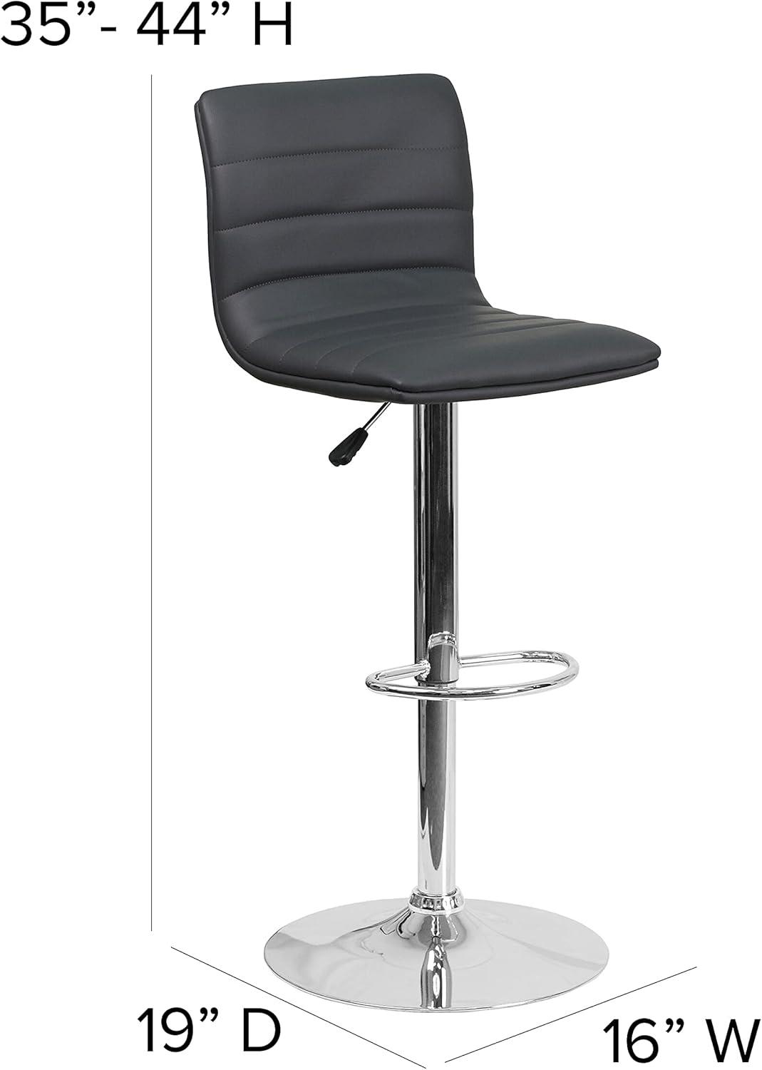 imageFlash Furniture Vincent Modern Adjustable Height Barstool with Footrest and Padded MidBack Upholstered Vinyl BarCounter Height Stool WhiteChromeGrey