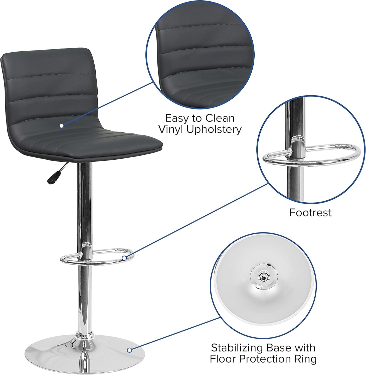 imageFlash Furniture Vincent Modern Adjustable Height Barstool with Footrest and Padded MidBack Upholstered Vinyl BarCounter Height Stool WhiteChromeGrey