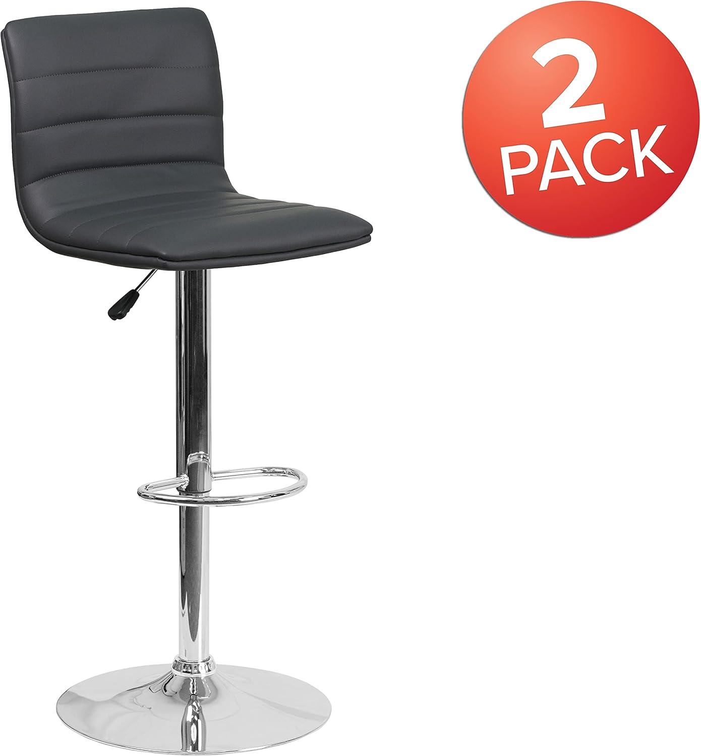 imageFlash Furniture Vincent Modern Adjustable Height Barstool with Footrest and Padded MidBack Upholstered Vinyl BarCounter Height Stool WhiteChromeGrey