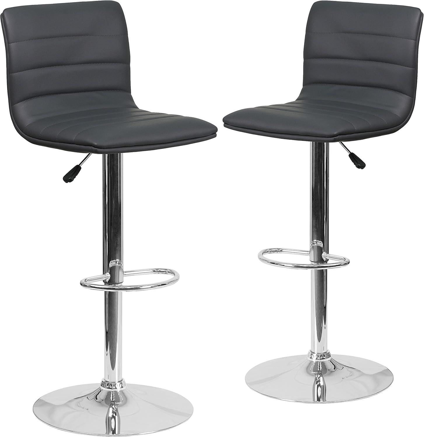 imageFlash Furniture Vincent Modern Adjustable Height Barstool with Footrest and Padded MidBack Upholstered Vinyl BarCounter Height Stool WhiteChromeGrey