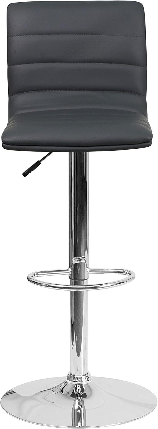 imageFlash Furniture Vincent Modern Adjustable Height Barstool with Footrest and Padded MidBack Upholstered Vinyl BarCounter Height Stool WhiteChromeGrey