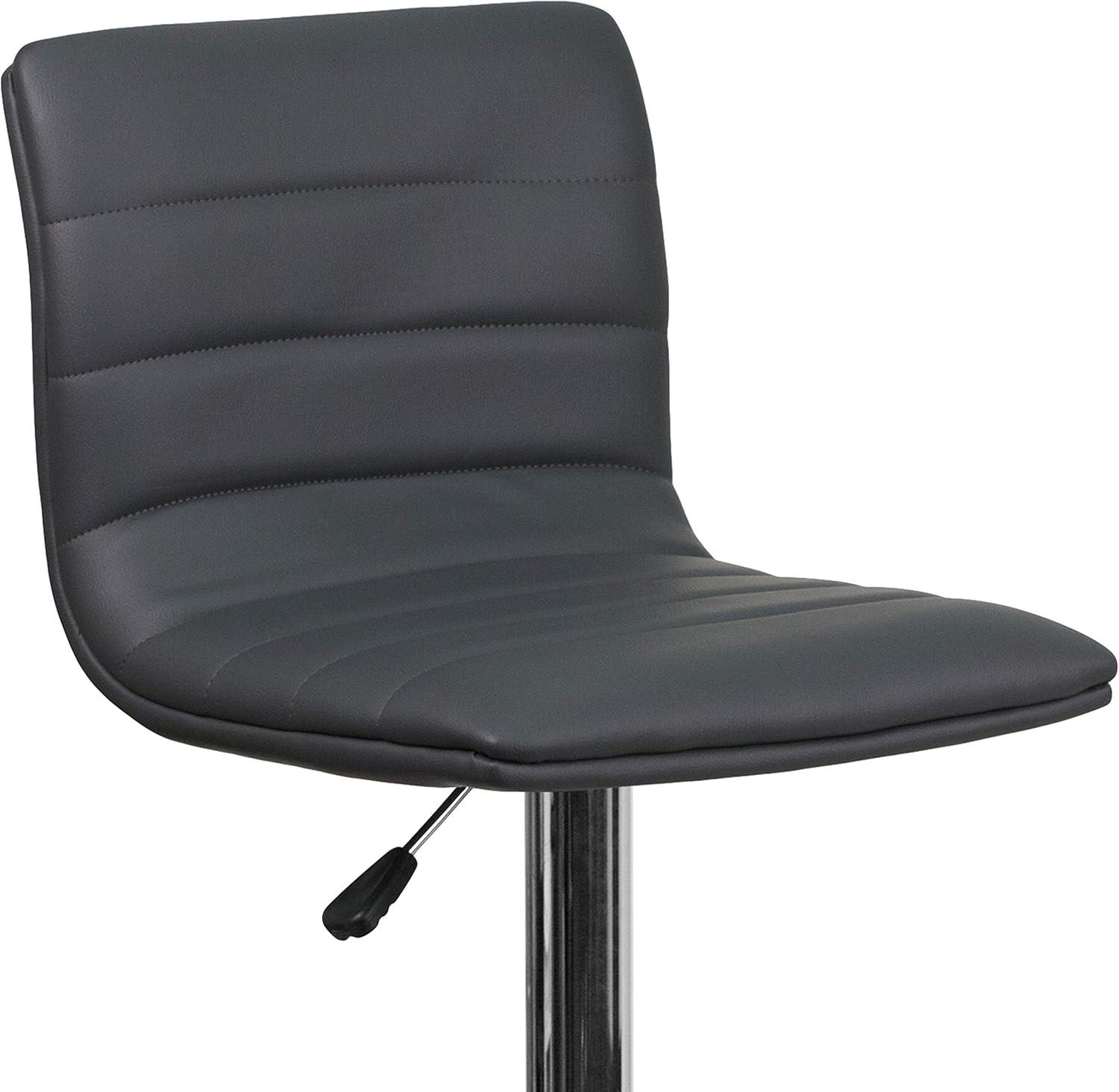 imageFlash Furniture Vincent Modern Adjustable Height Barstool with Footrest and Padded MidBack Upholstered Vinyl BarCounter Height Stool WhiteChromeGrey