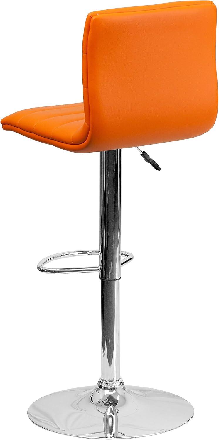 imageFlash Furniture Vincent Modern Adjustable Height Barstool with Footrest and Padded MidBack Upholstered Vinyl BarCounter Height Stool WhiteChromeOrange