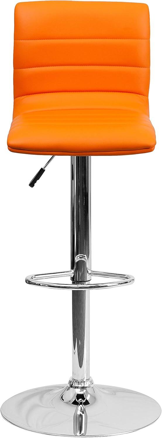 imageFlash Furniture Vincent Modern Adjustable Height Barstool with Footrest and Padded MidBack Upholstered Vinyl BarCounter Height Stool WhiteChromeOrange