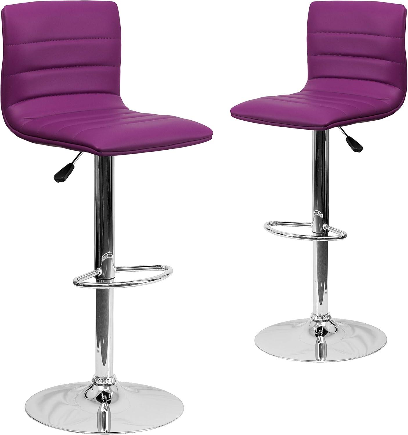 imageFlash Furniture Vincent Modern Adjustable Height Barstool with Footrest and Padded MidBack Upholstered Vinyl BarCounter Height Stool WhiteChromePurple
