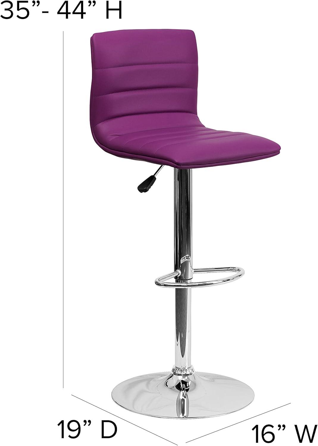 imageFlash Furniture Vincent Modern Adjustable Height Barstool with Footrest and Padded MidBack Upholstered Vinyl BarCounter Height Stool WhiteChromePurple