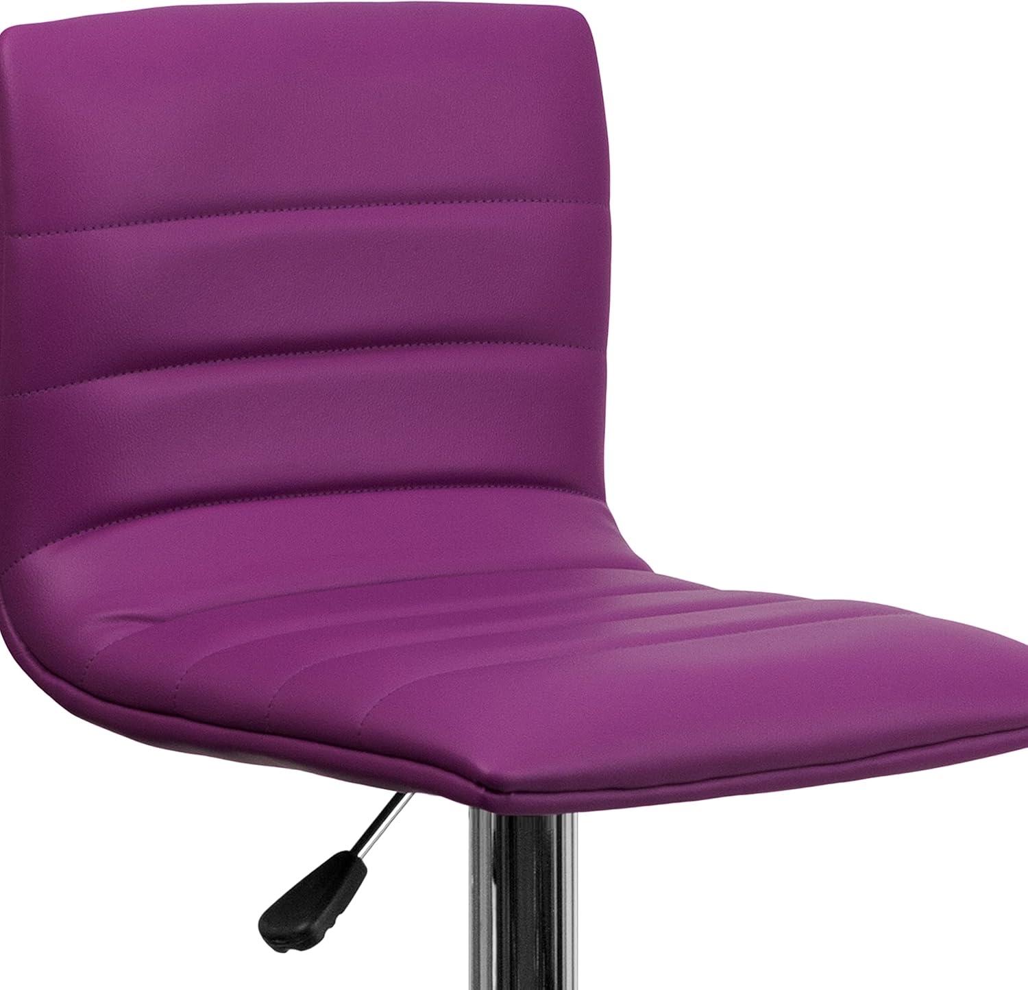 imageFlash Furniture Vincent Modern Adjustable Height Barstool with Footrest and Padded MidBack Upholstered Vinyl BarCounter Height Stool WhiteChromePurple