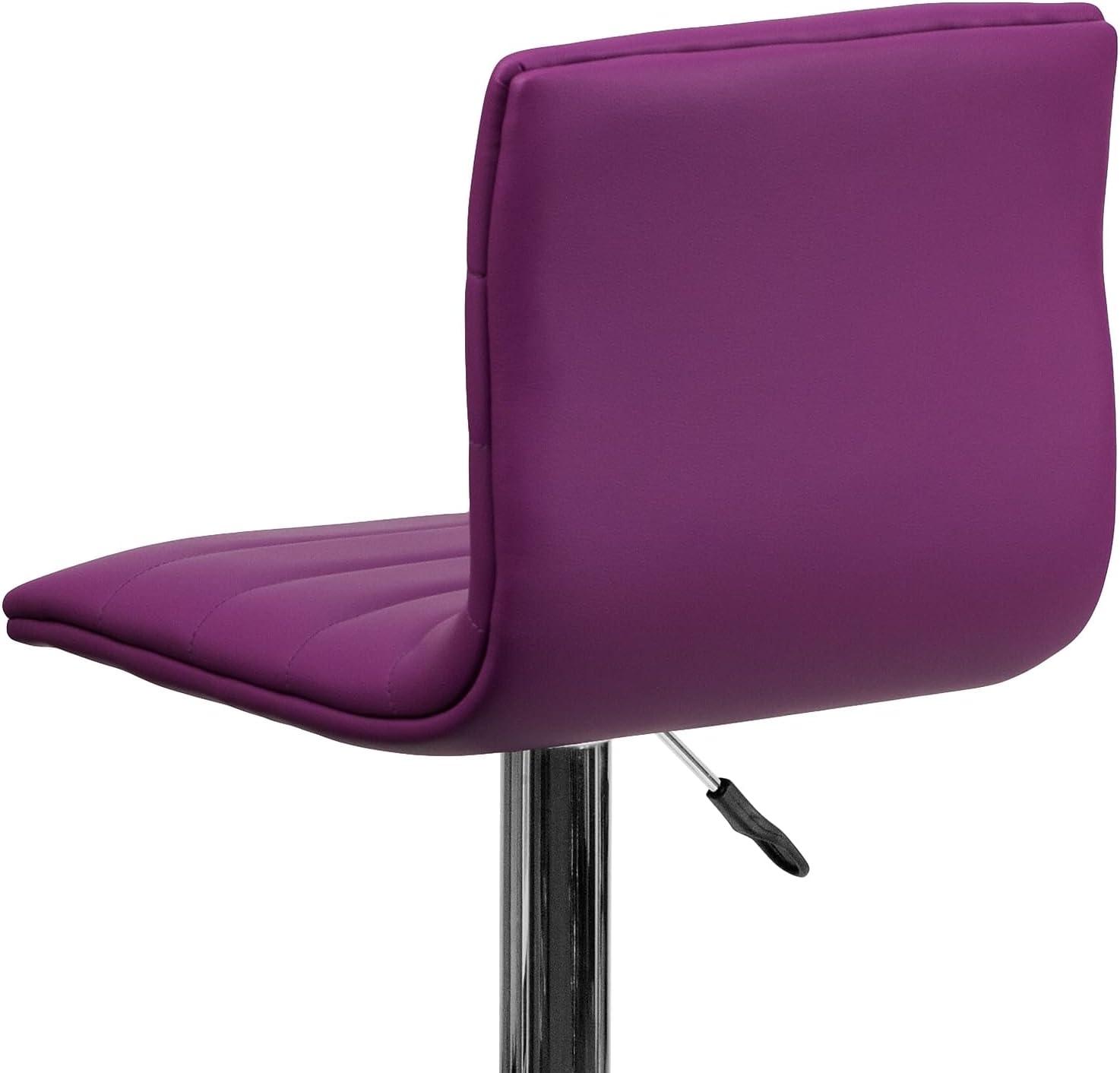 imageFlash Furniture Vincent Modern Adjustable Height Barstool with Footrest and Padded MidBack Upholstered Vinyl BarCounter Height Stool WhiteChromePurple