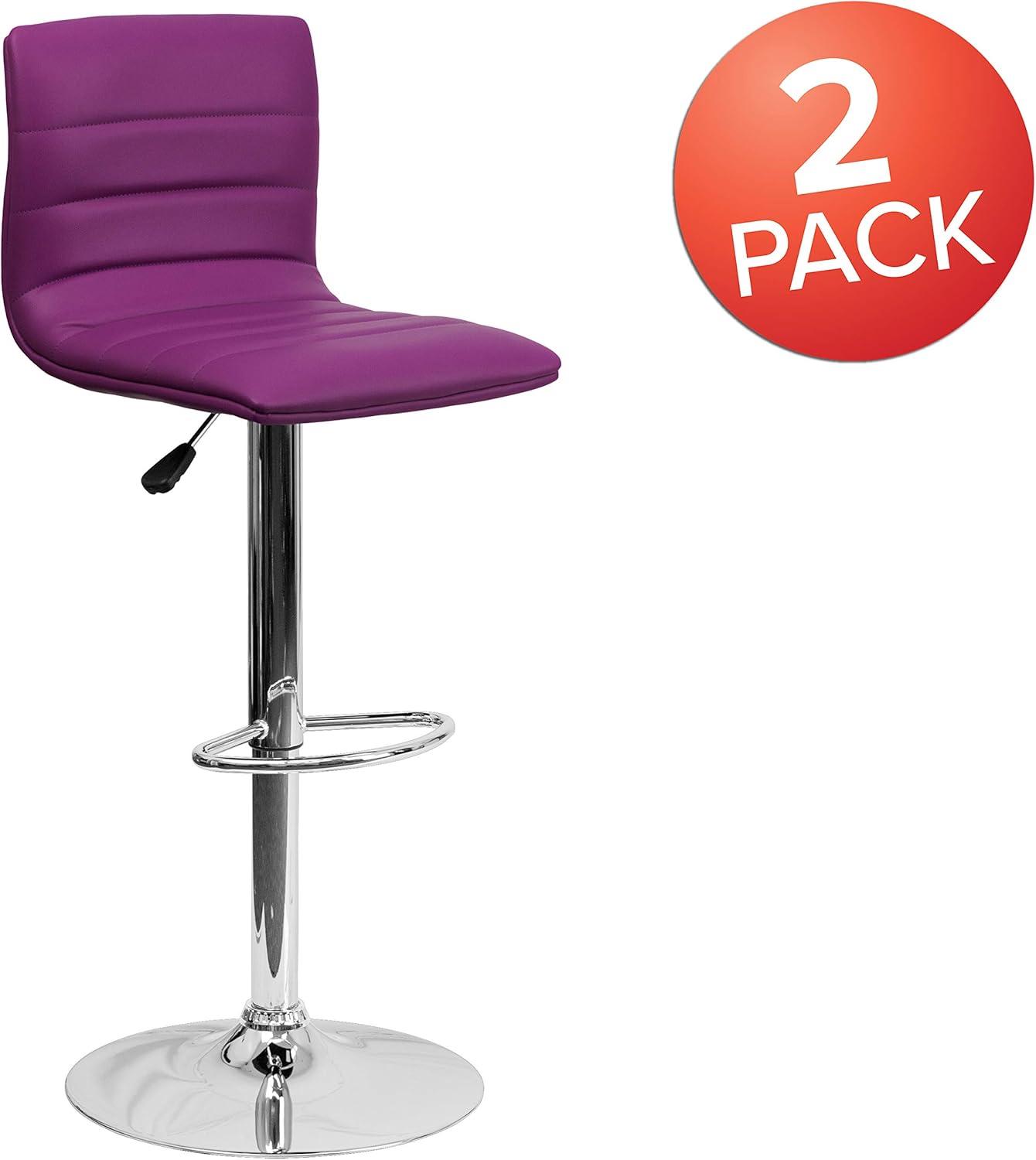 imageFlash Furniture Vincent Modern Adjustable Height Barstool with Footrest and Padded MidBack Upholstered Vinyl BarCounter Height Stool WhiteChromePurple