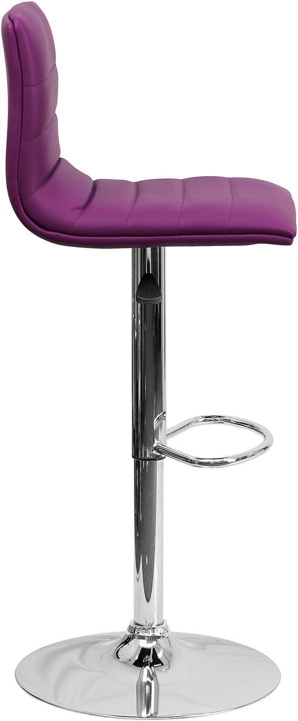 imageFlash Furniture Vincent Modern Adjustable Height Barstool with Footrest and Padded MidBack Upholstered Vinyl BarCounter Height Stool WhiteChromePurple