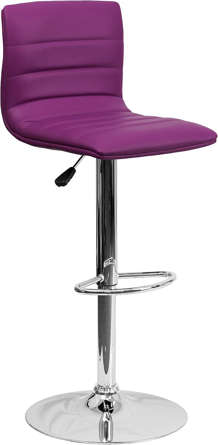 imageFlash Furniture Vincent Modern Adjustable Height Barstool with Footrest and Padded MidBack Upholstered Vinyl BarCounter Height Stool WhiteChromePurple