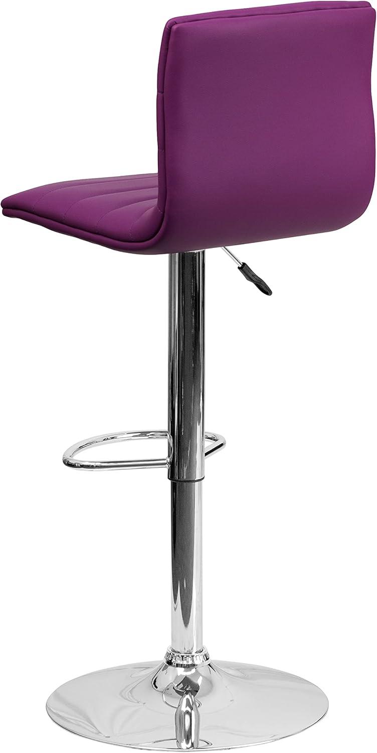 imageFlash Furniture Vincent Modern Adjustable Height Barstool with Footrest and Padded MidBack Upholstered Vinyl BarCounter Height Stool WhiteChromePurple
