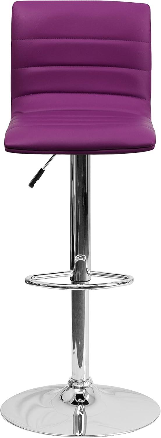 imageFlash Furniture Vincent Modern Adjustable Height Barstool with Footrest and Padded MidBack Upholstered Vinyl BarCounter Height Stool WhiteChromePurple