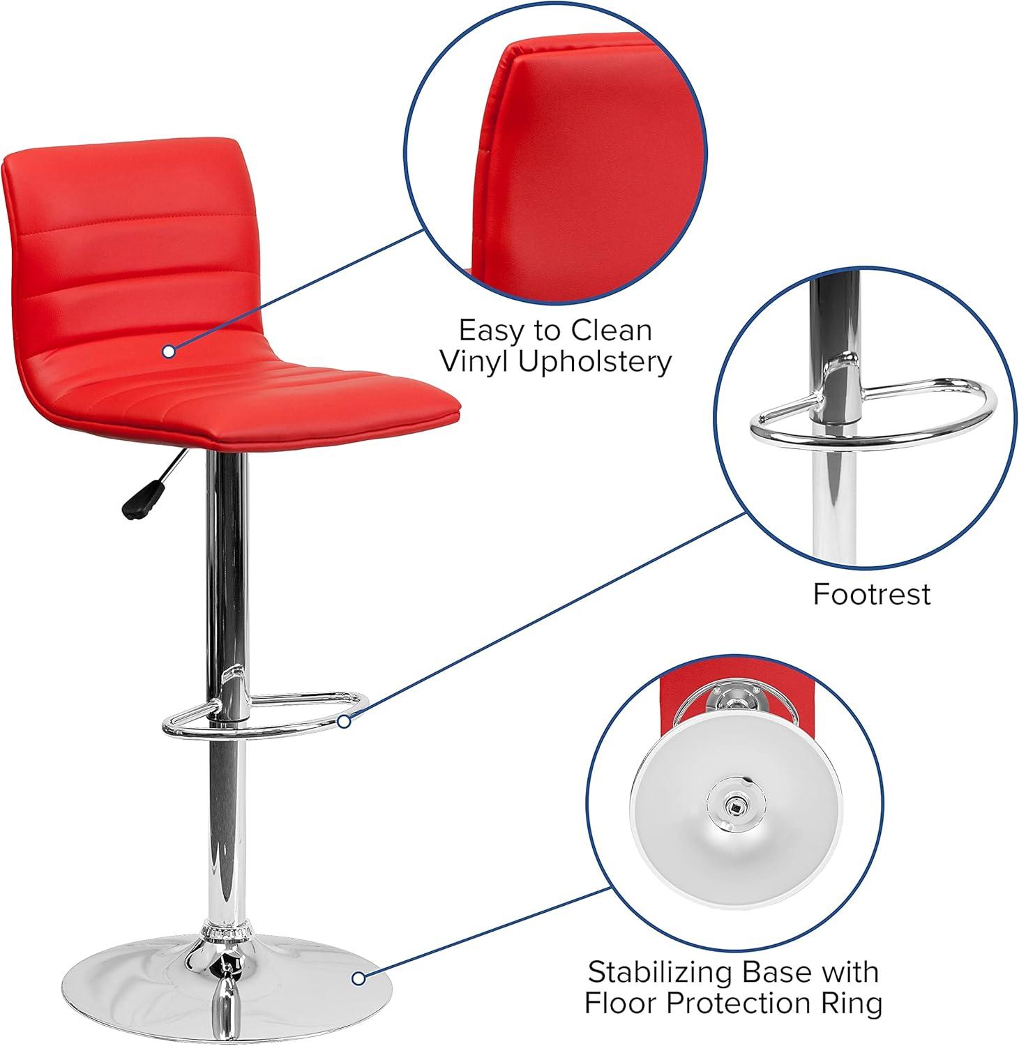 imageFlash Furniture Vincent Modern Adjustable Height Barstool with Footrest and Padded MidBack Upholstered Vinyl BarCounter Height Stool WhiteChromeRed
