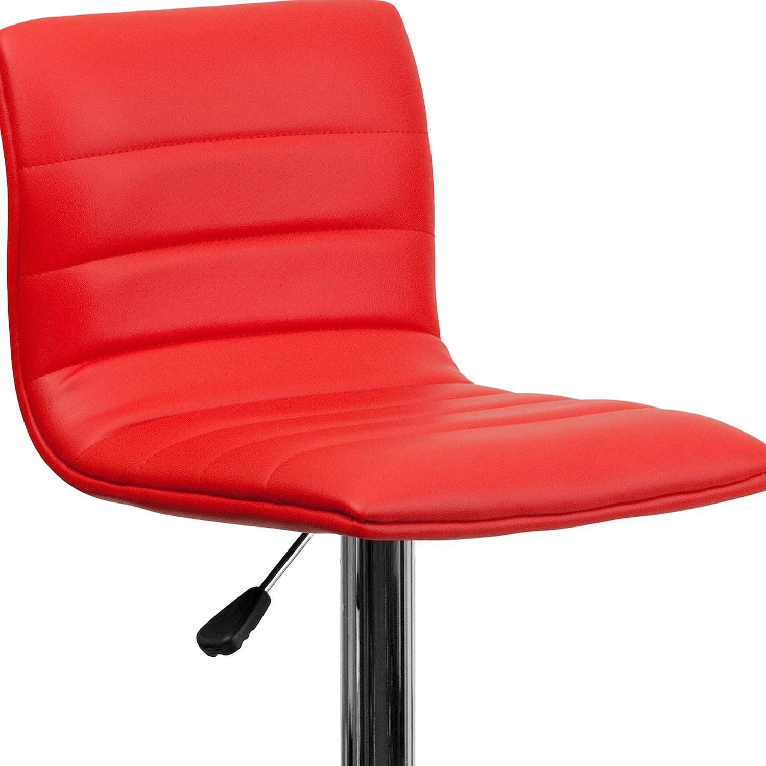 imageFlash Furniture Vincent Modern Adjustable Height Barstool with Footrest and Padded MidBack Upholstered Vinyl BarCounter Height Stool WhiteChromeRed