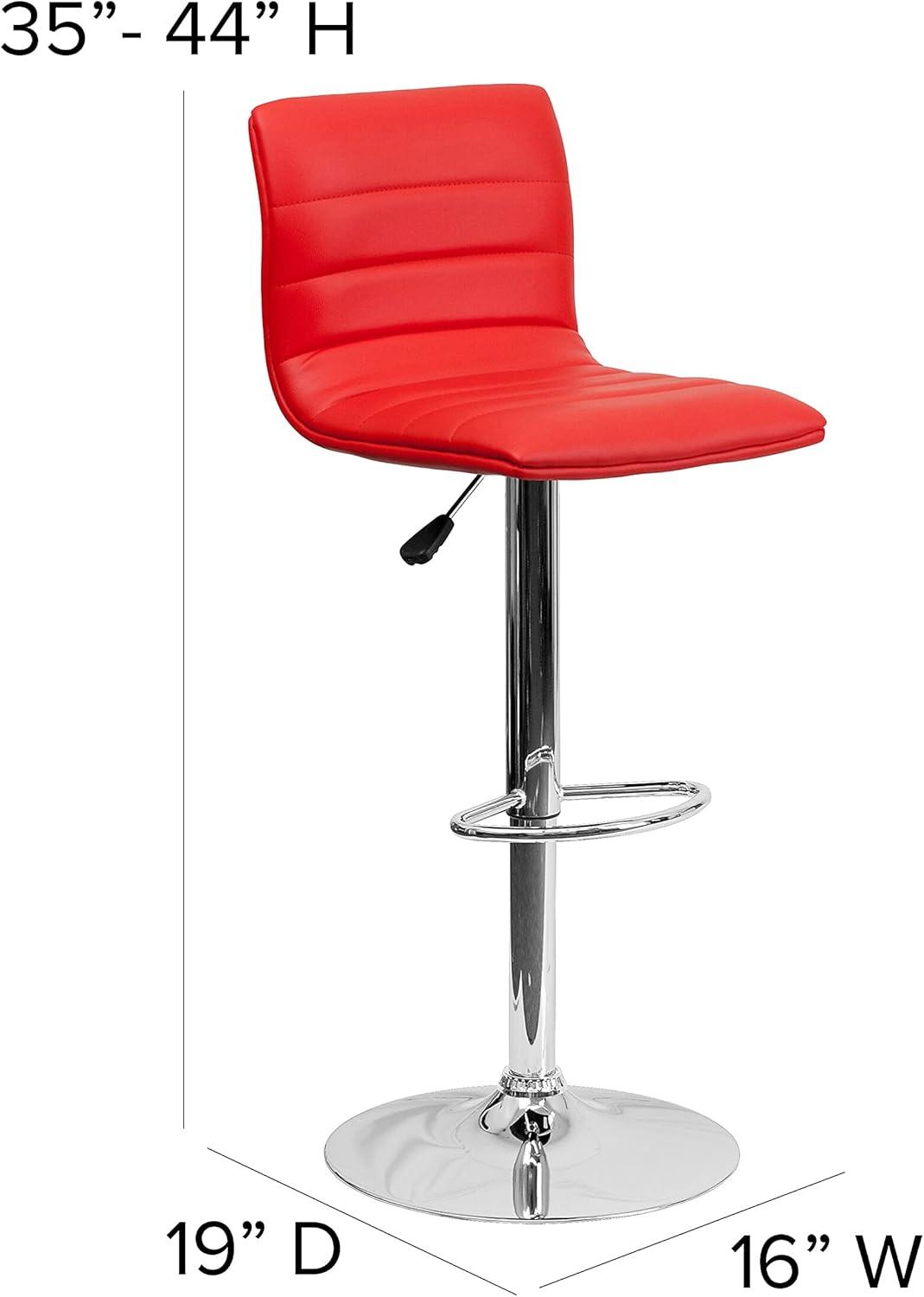 imageFlash Furniture Vincent Modern Adjustable Height Barstool with Footrest and Padded MidBack Upholstered Vinyl BarCounter Height Stool WhiteChromeRed