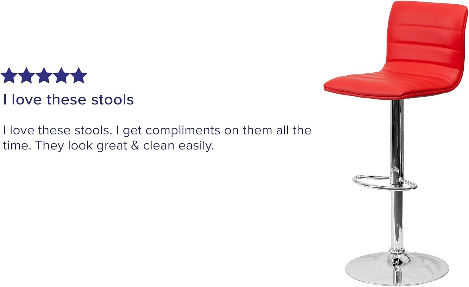 imageFlash Furniture Vincent Modern Adjustable Height Barstool with Footrest and Padded MidBack Upholstered Vinyl BarCounter Height Stool WhiteChromeRed