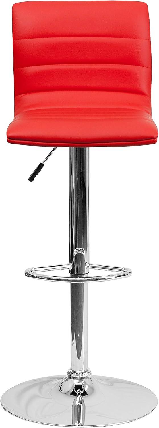 imageFlash Furniture Vincent Modern Adjustable Height Barstool with Footrest and Padded MidBack Upholstered Vinyl BarCounter Height Stool WhiteChromeRed