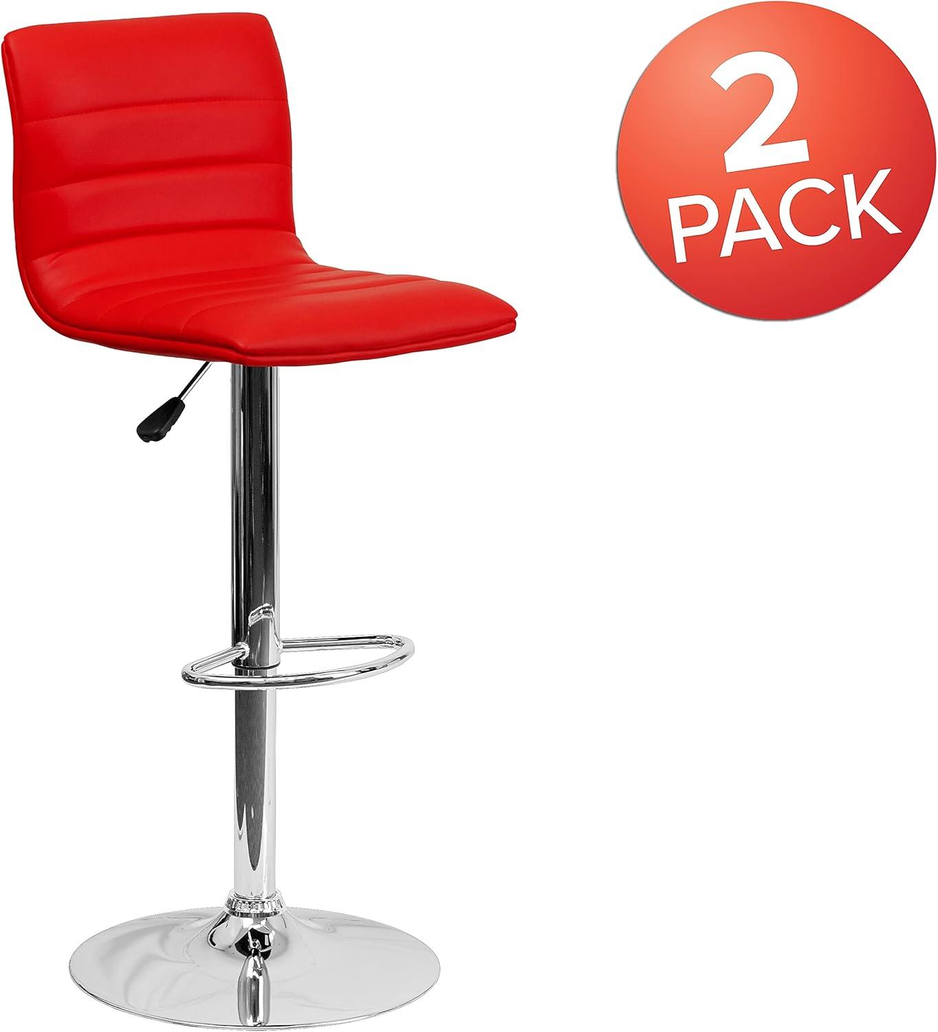 imageFlash Furniture Vincent Modern Adjustable Height Barstool with Footrest and Padded MidBack Upholstered Vinyl BarCounter Height Stool WhiteChromeRed