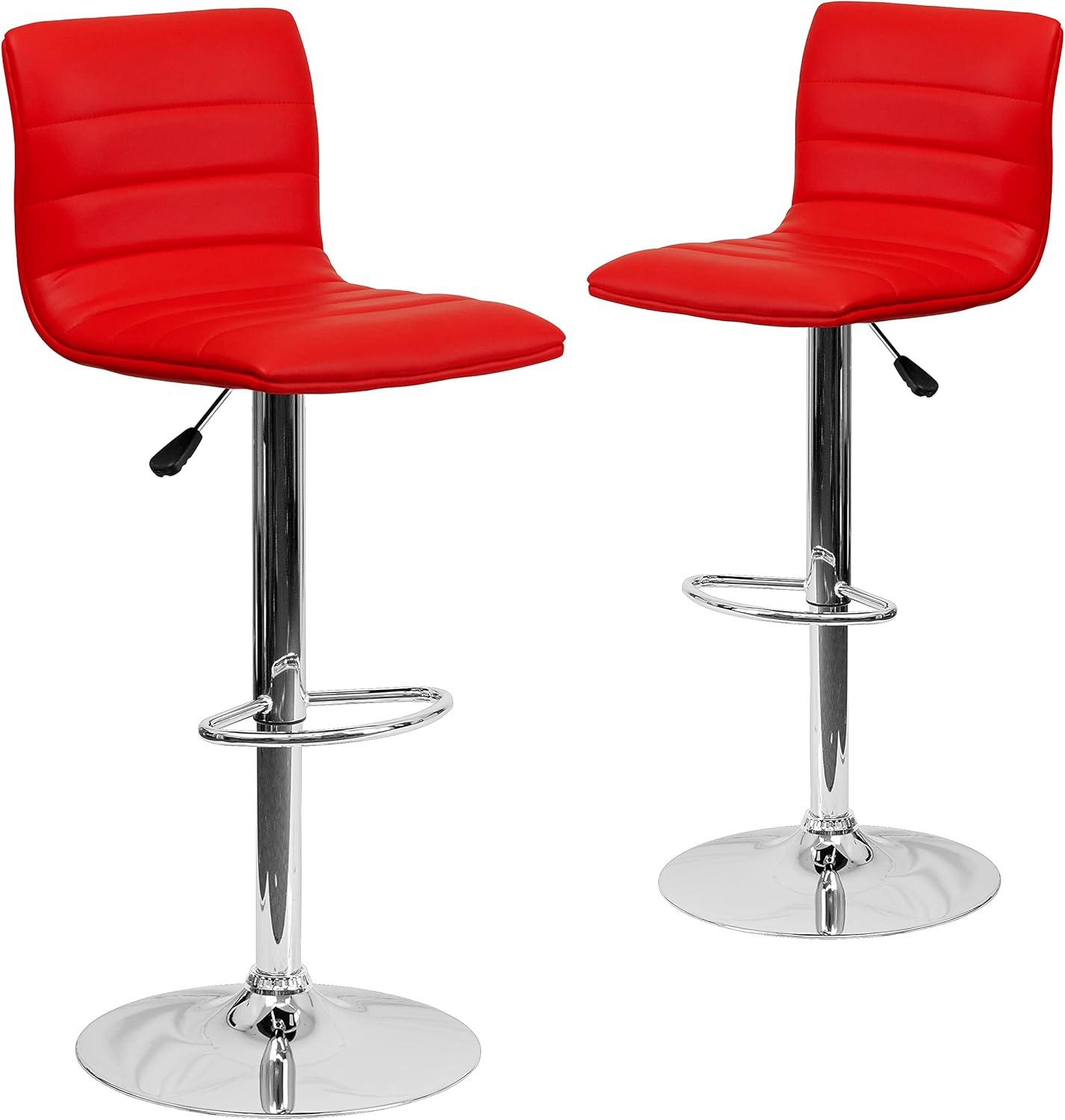 imageFlash Furniture Vincent Modern Adjustable Height Barstool with Footrest and Padded MidBack Upholstered Vinyl BarCounter Height Stool WhiteChromeRed