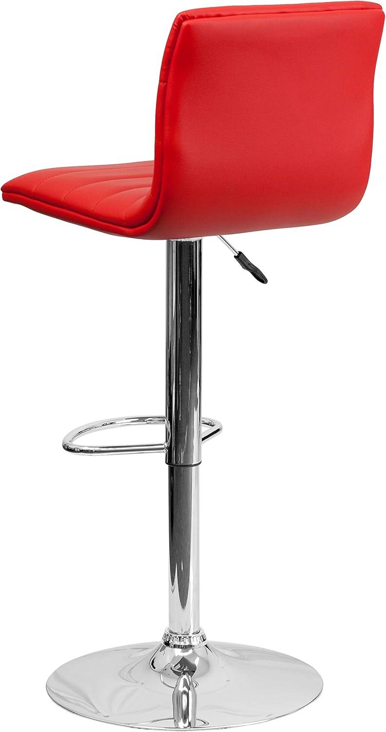 imageFlash Furniture Vincent Modern Adjustable Height Barstool with Footrest and Padded MidBack Upholstered Vinyl BarCounter Height Stool WhiteChromeRed