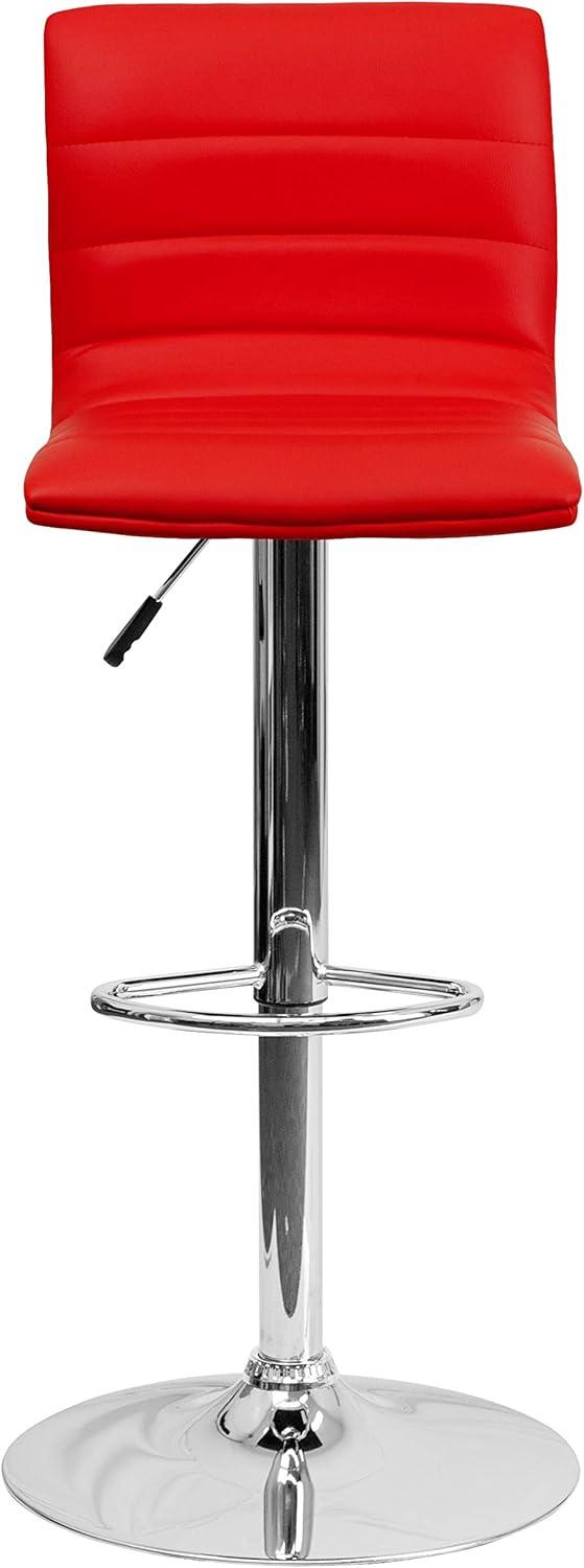 imageFlash Furniture Vincent Modern Adjustable Height Barstool with Footrest and Padded MidBack Upholstered Vinyl BarCounter Height Stool WhiteChromeRed