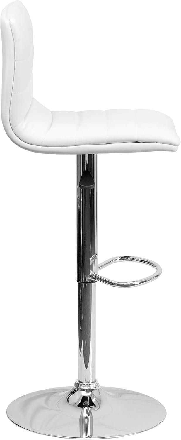 imageFlash Furniture Vincent Modern Adjustable Height Barstool with Footrest and Padded MidBack Upholstered Vinyl BarCounter Height Stool WhiteChromeWhite