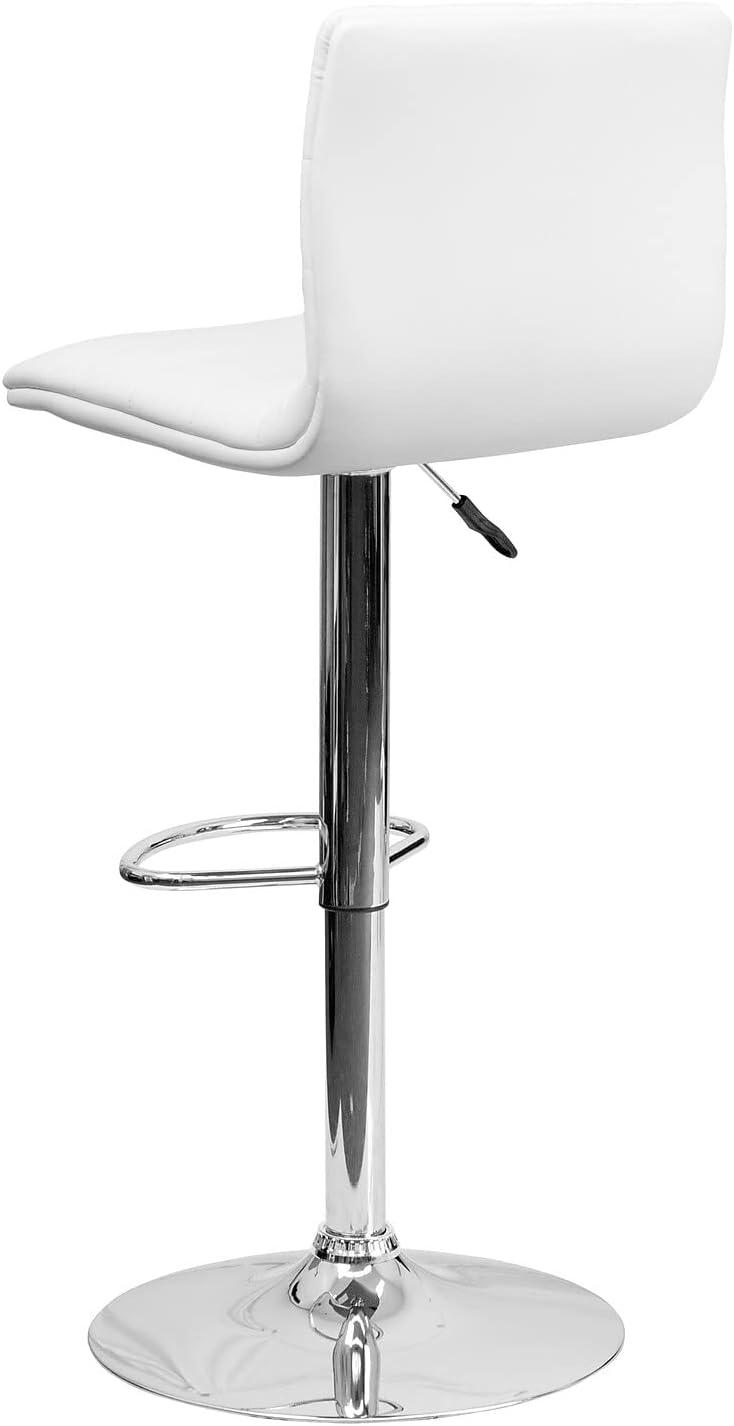 imageFlash Furniture Vincent Modern Adjustable Height Barstool with Footrest and Padded MidBack Upholstered Vinyl BarCounter Height Stool WhiteChromeWhite