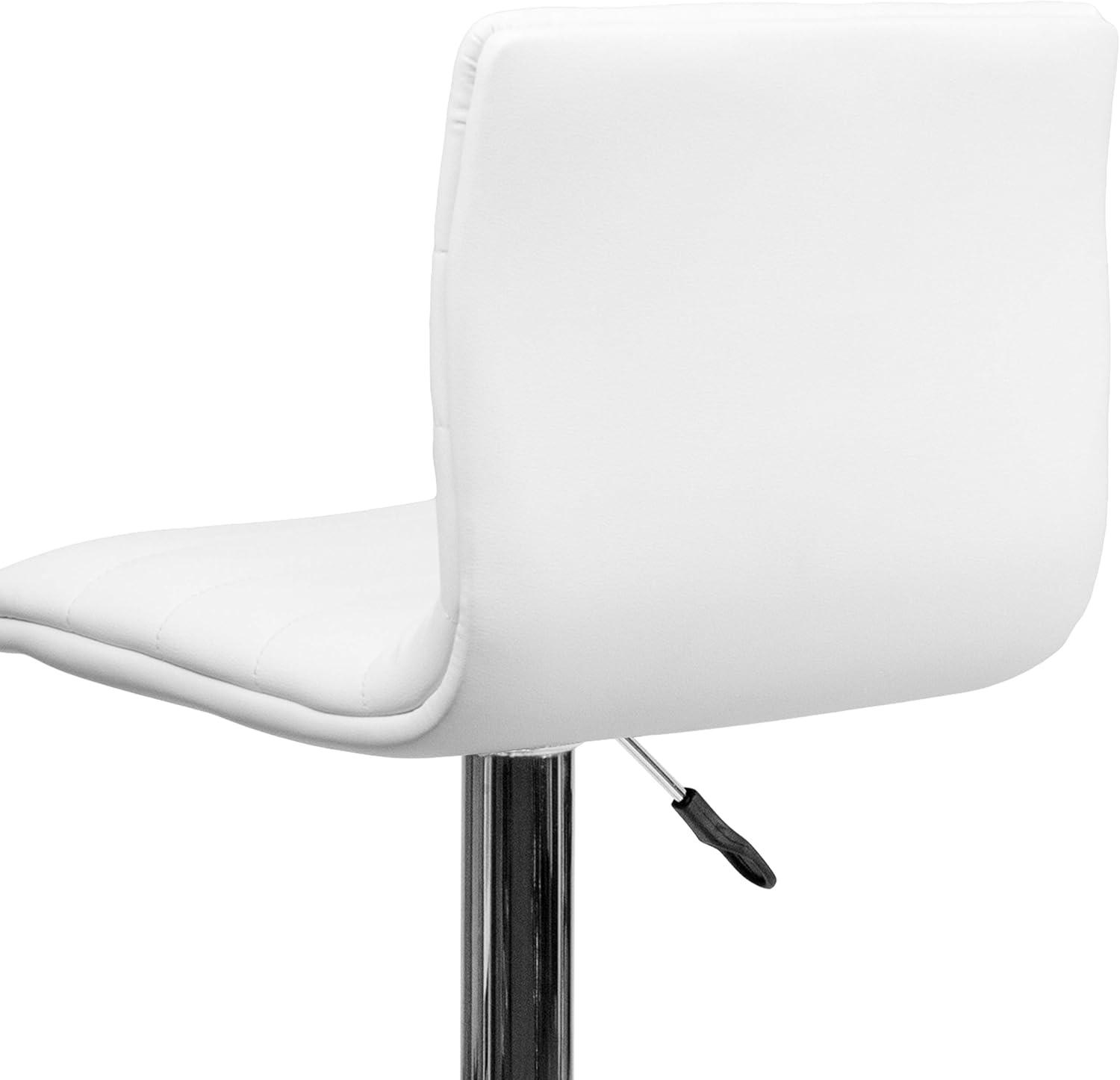 imageFlash Furniture Vincent Modern Adjustable Height Barstool with Footrest and Padded MidBack Upholstered Vinyl BarCounter Height Stool WhiteChromeWhite