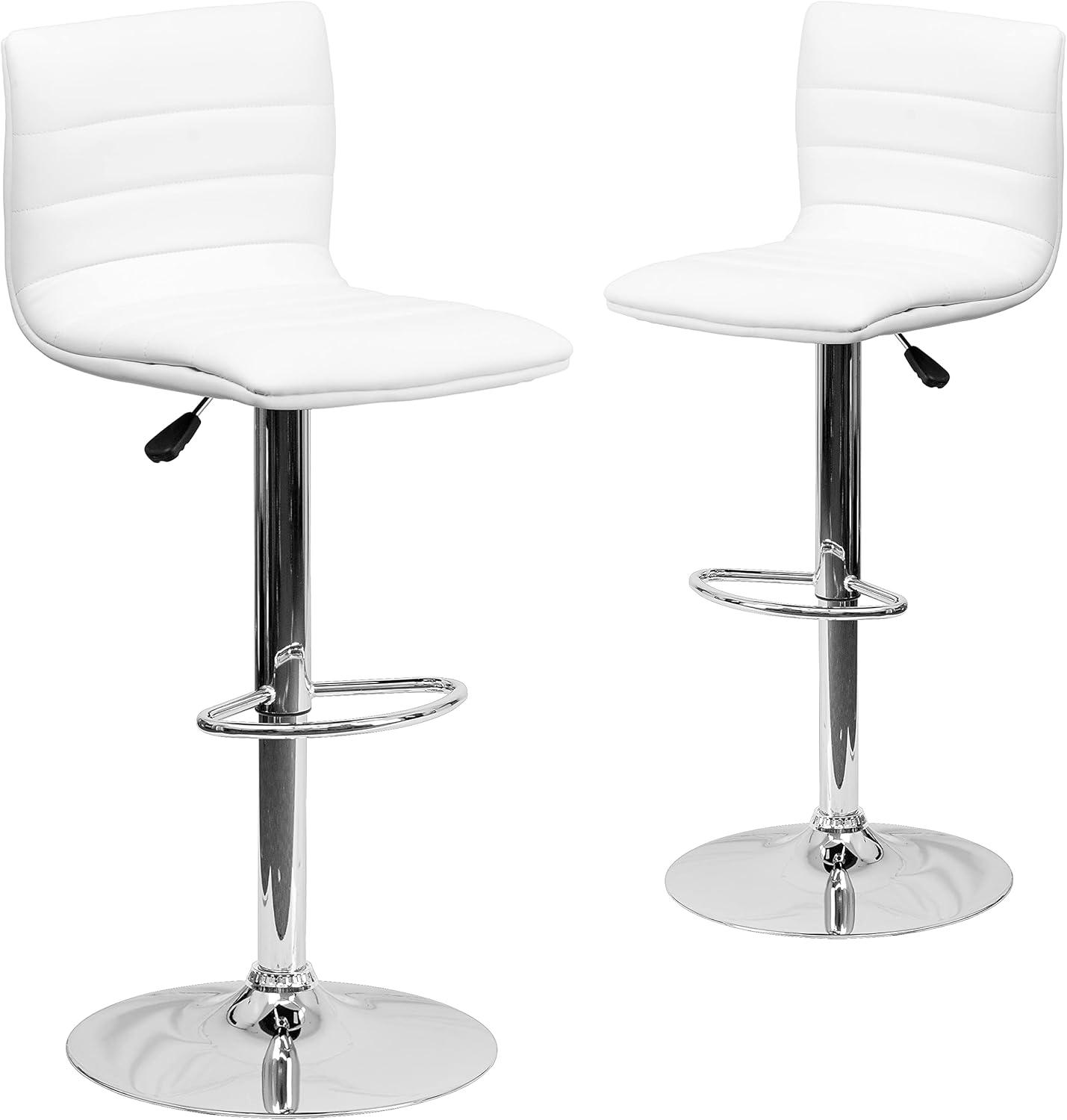 imageFlash Furniture Vincent Modern Adjustable Height Barstool with Footrest and Padded MidBack Upholstered Vinyl BarCounter Height Stool WhiteChromeWhite