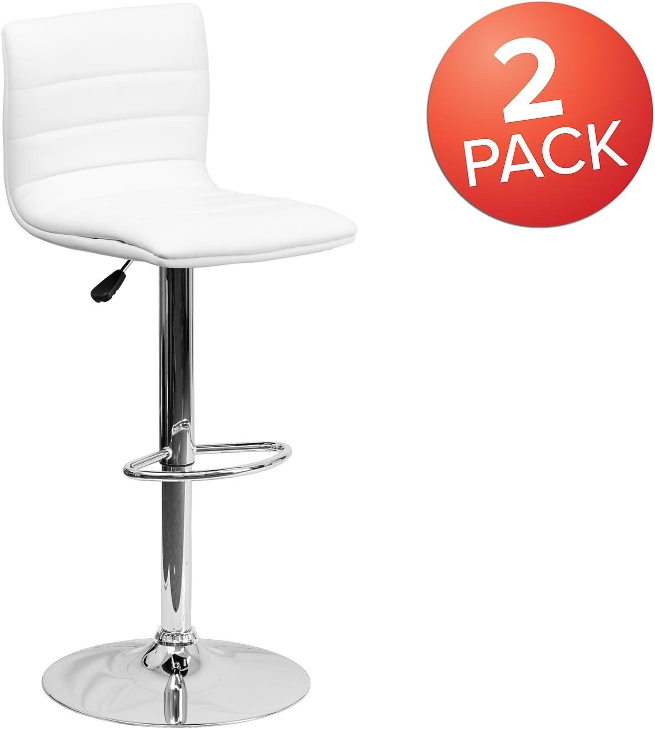 imageFlash Furniture Vincent Modern Adjustable Height Barstool with Footrest and Padded MidBack Upholstered Vinyl BarCounter Height Stool WhiteChromeWhite
