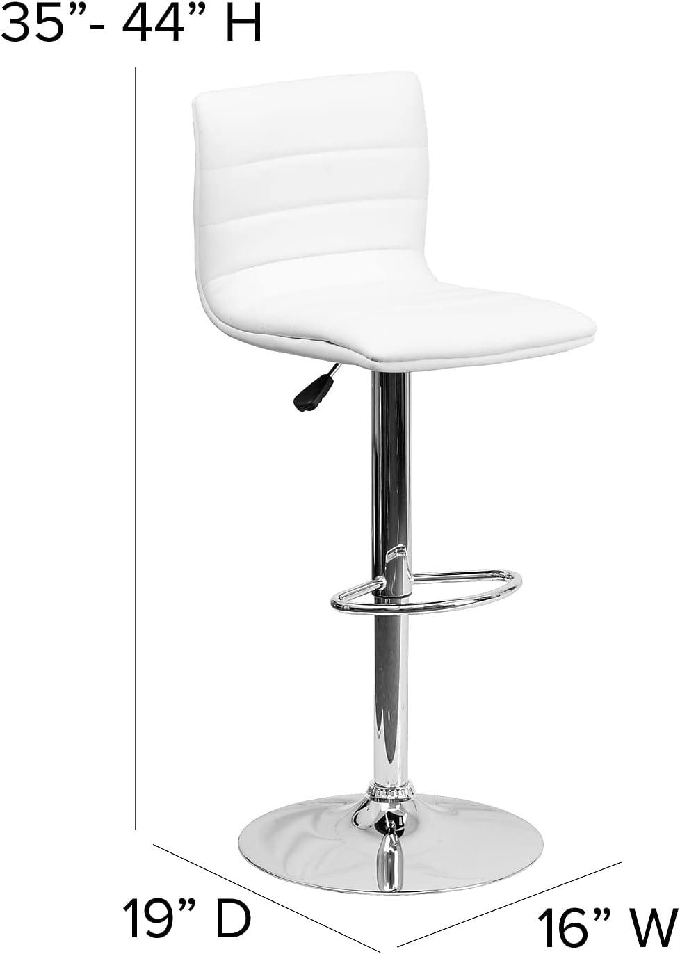 imageFlash Furniture Vincent Modern Adjustable Height Barstool with Footrest and Padded MidBack Upholstered Vinyl BarCounter Height Stool WhiteChromeWhite