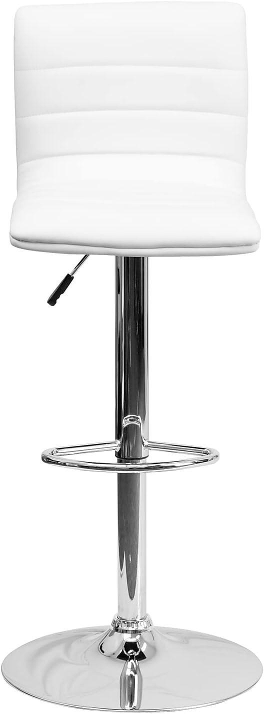 imageFlash Furniture Vincent Modern Adjustable Height Barstool with Footrest and Padded MidBack Upholstered Vinyl BarCounter Height Stool WhiteChromeWhite