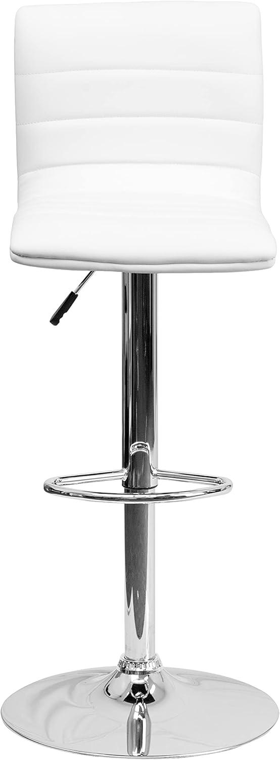 imageFlash Furniture Vincent Modern Adjustable Height Barstool with Footrest and Padded MidBack Upholstered Vinyl BarCounter Height Stool WhiteChromeWhite