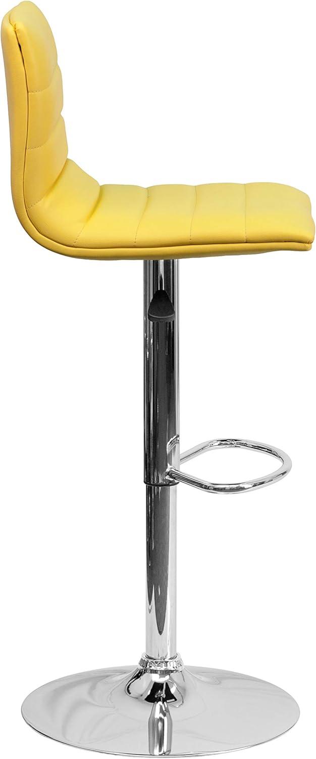 imageFlash Furniture Vincent Modern Adjustable Height Barstool with Footrest and Padded MidBack Upholstered Vinyl BarCounter Height Stool WhiteChromeYellow