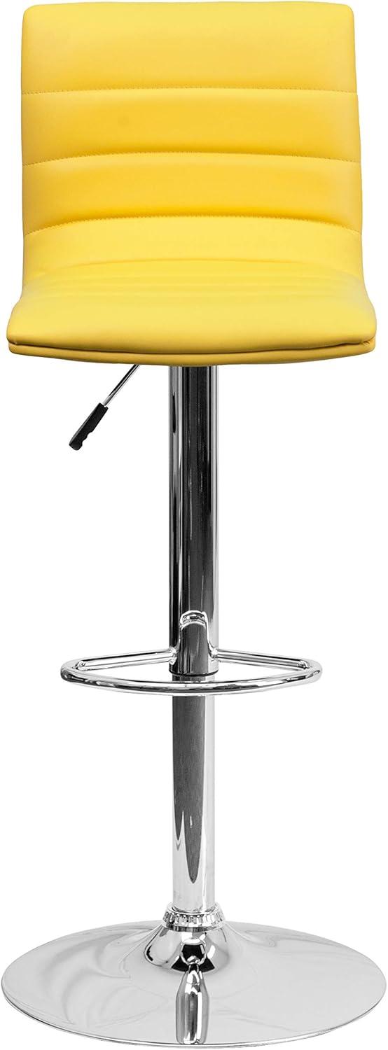 imageFlash Furniture Vincent Modern Adjustable Height Barstool with Footrest and Padded MidBack Upholstered Vinyl BarCounter Height Stool WhiteChromeYellow