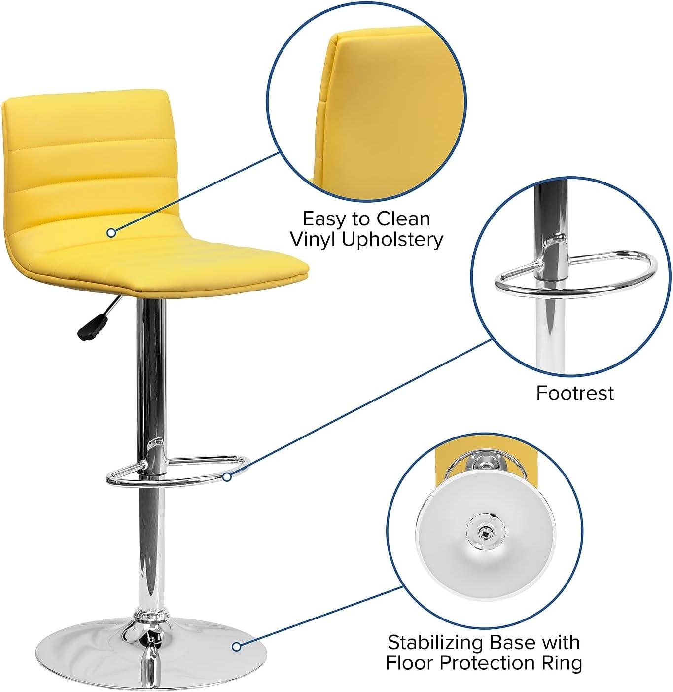 imageFlash Furniture Vincent Modern Adjustable Height Barstool with Footrest and Padded MidBack Upholstered Vinyl BarCounter Height Stool WhiteChromeYellow