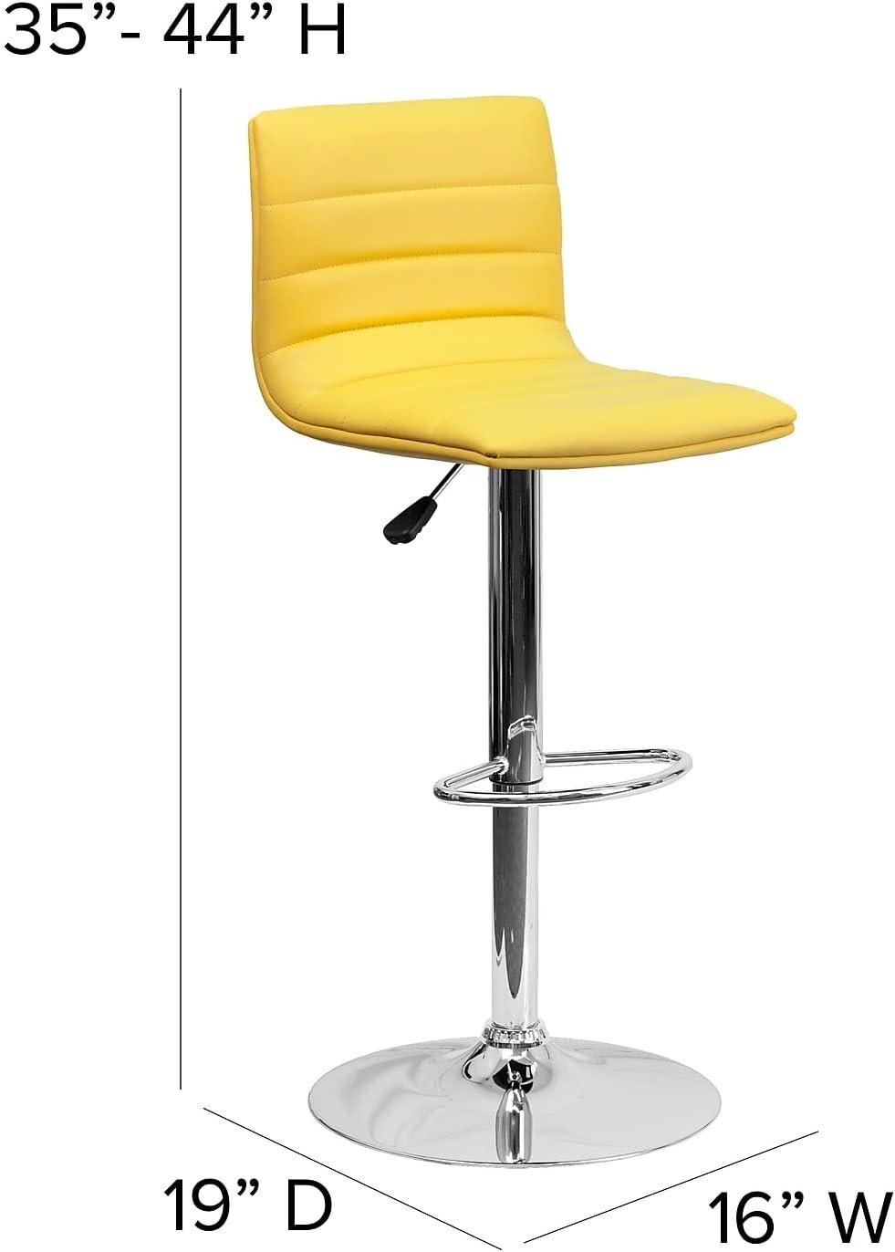 imageFlash Furniture Vincent Modern Adjustable Height Barstool with Footrest and Padded MidBack Upholstered Vinyl BarCounter Height Stool WhiteChromeYellow